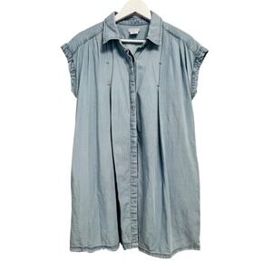 Cooperative Dress Womens Small Blue Chambray Button Front Cap Sleeve Tencel